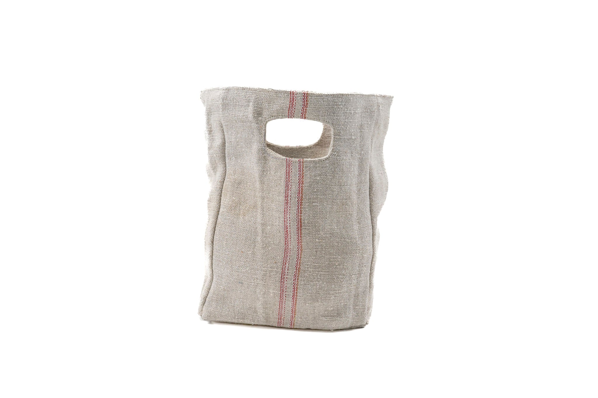 Handwoven antique Hungarian hemp carry bag with built-in handles.