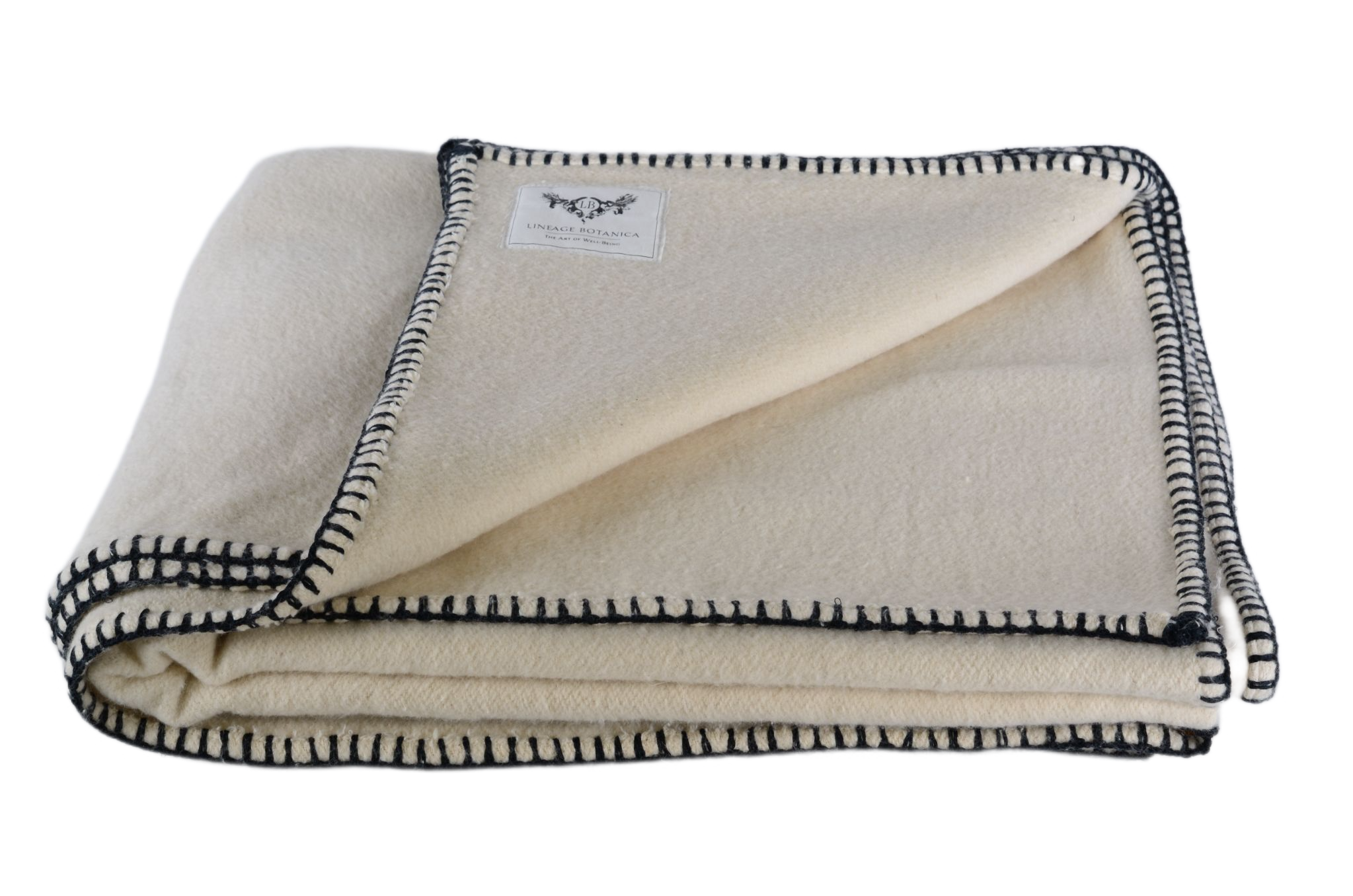 Blanket: Organic eco-cotton, hand stitched edging, Black - BL108