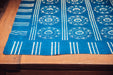 Antique handwoven Hungarian hemp table cloth with indigo wax resist design.