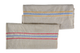 Handwoven antique Hungarian hemp towels with colored stripes, lightweight and absorbent.