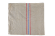 Handwoven antique Hungarian hemp towel with red and blue stripes.