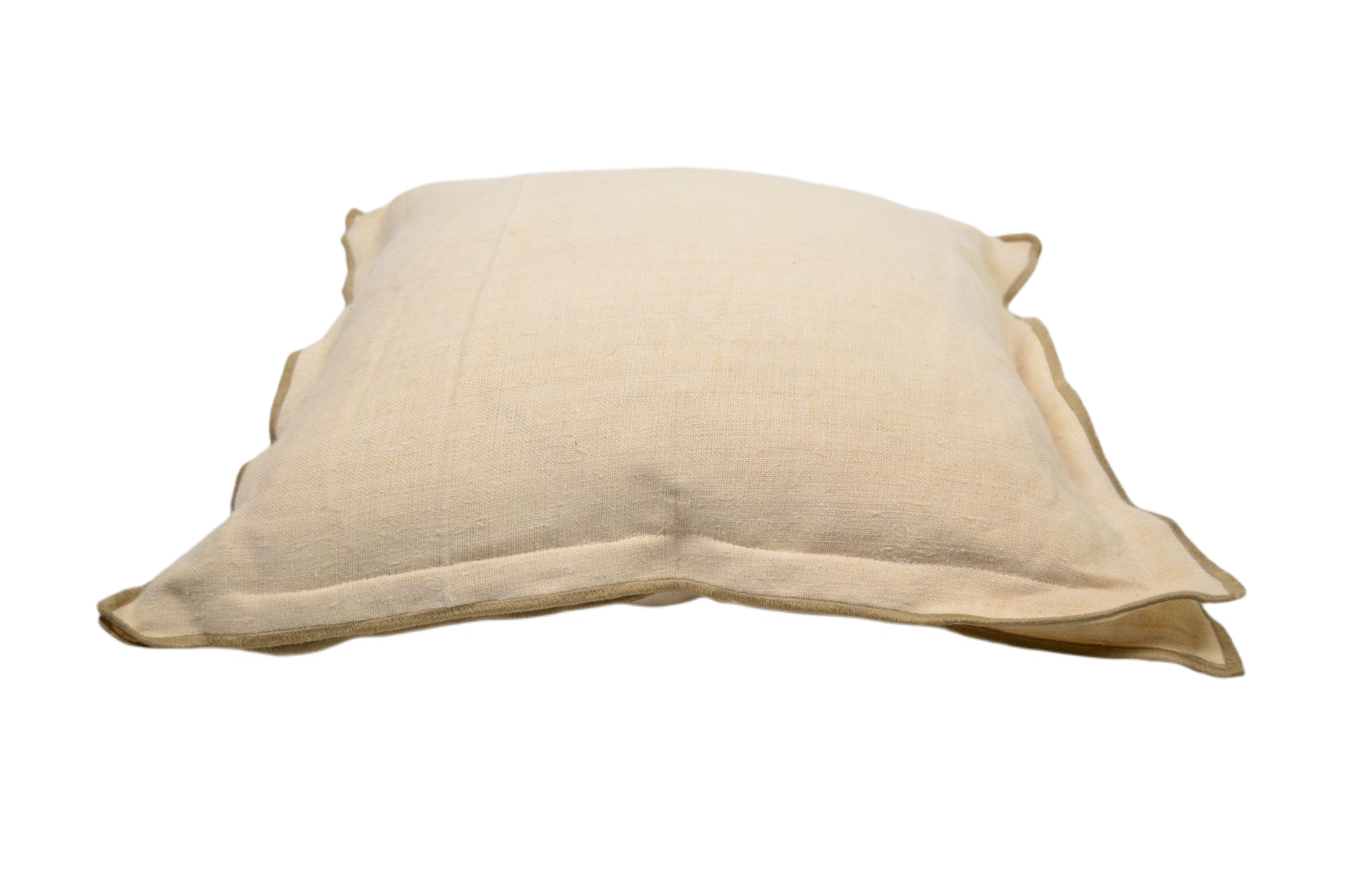 Antique handwoven decorative pillow with taupe trim.