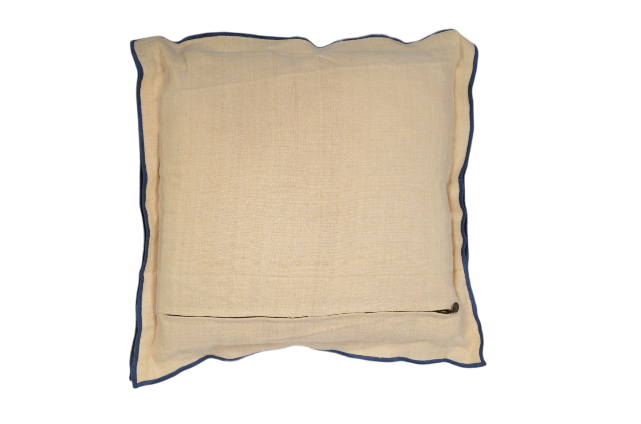 Pillow: Antique handwoven decorative pillow with indigo trim - P465