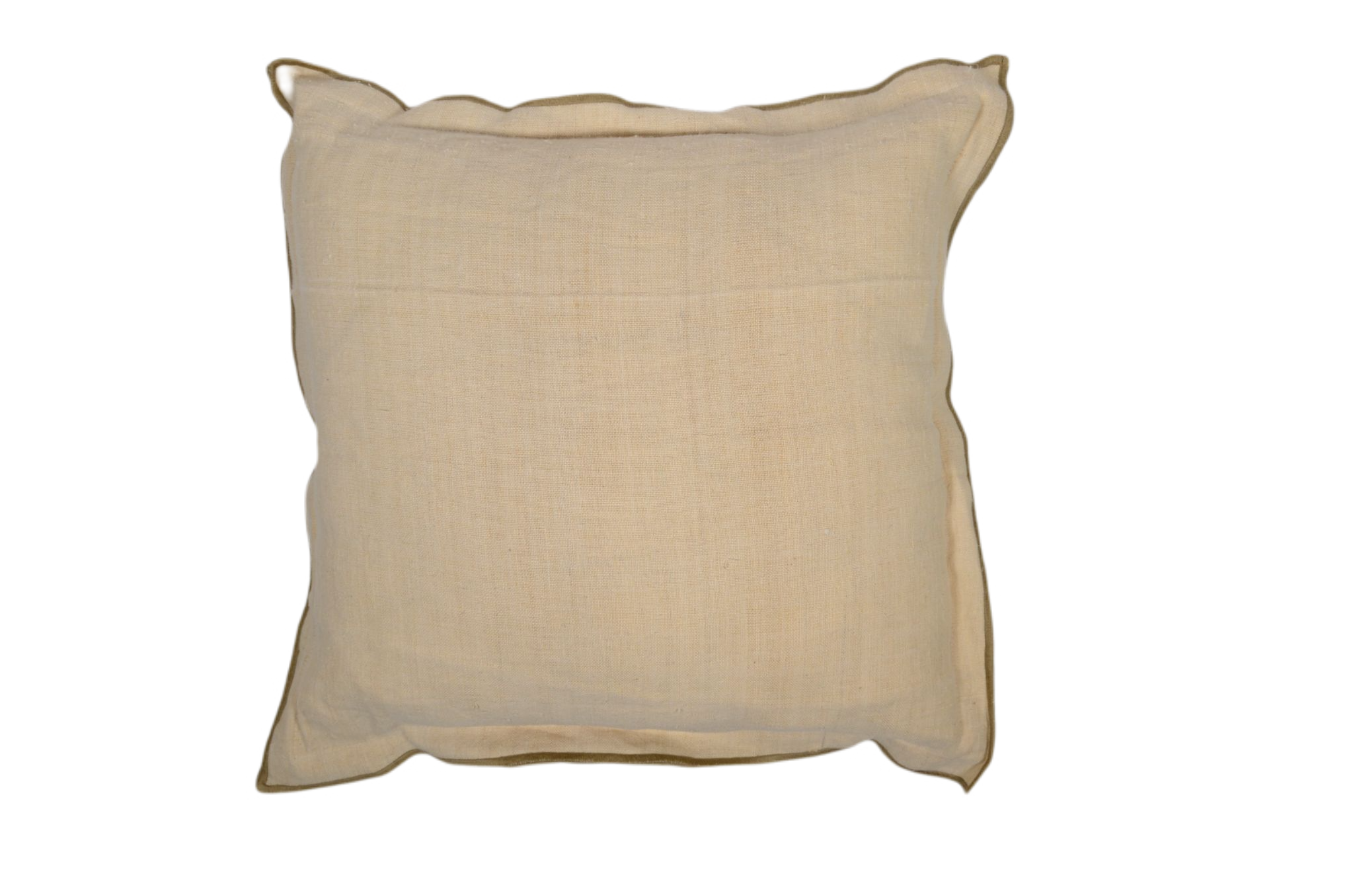 Antique handwoven decorative pillow with taupe trim.