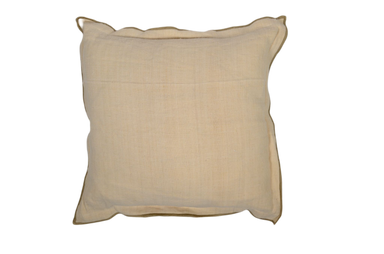 Antique handwoven decorative pillow with taupe trim.