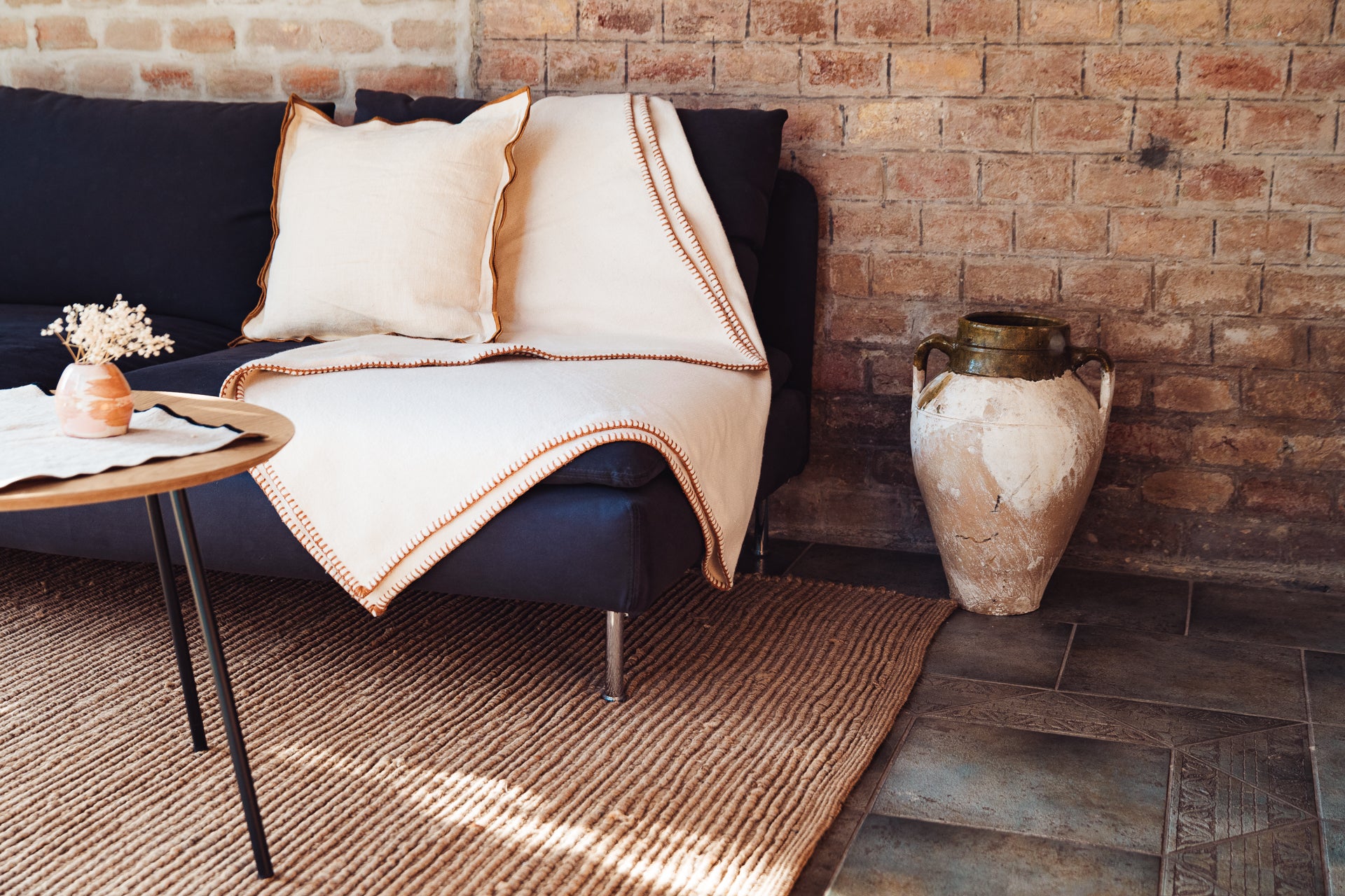 Pillow: Antique handwoven decorative pillow with cinnamon trim- P468