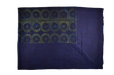 Antique handwoven Hungarian hemp table cloth with wax resist indigo dye and yellow border pattern.