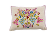 Embroidered handwoven antique Hungarian hemp pillow with colorful floral design.