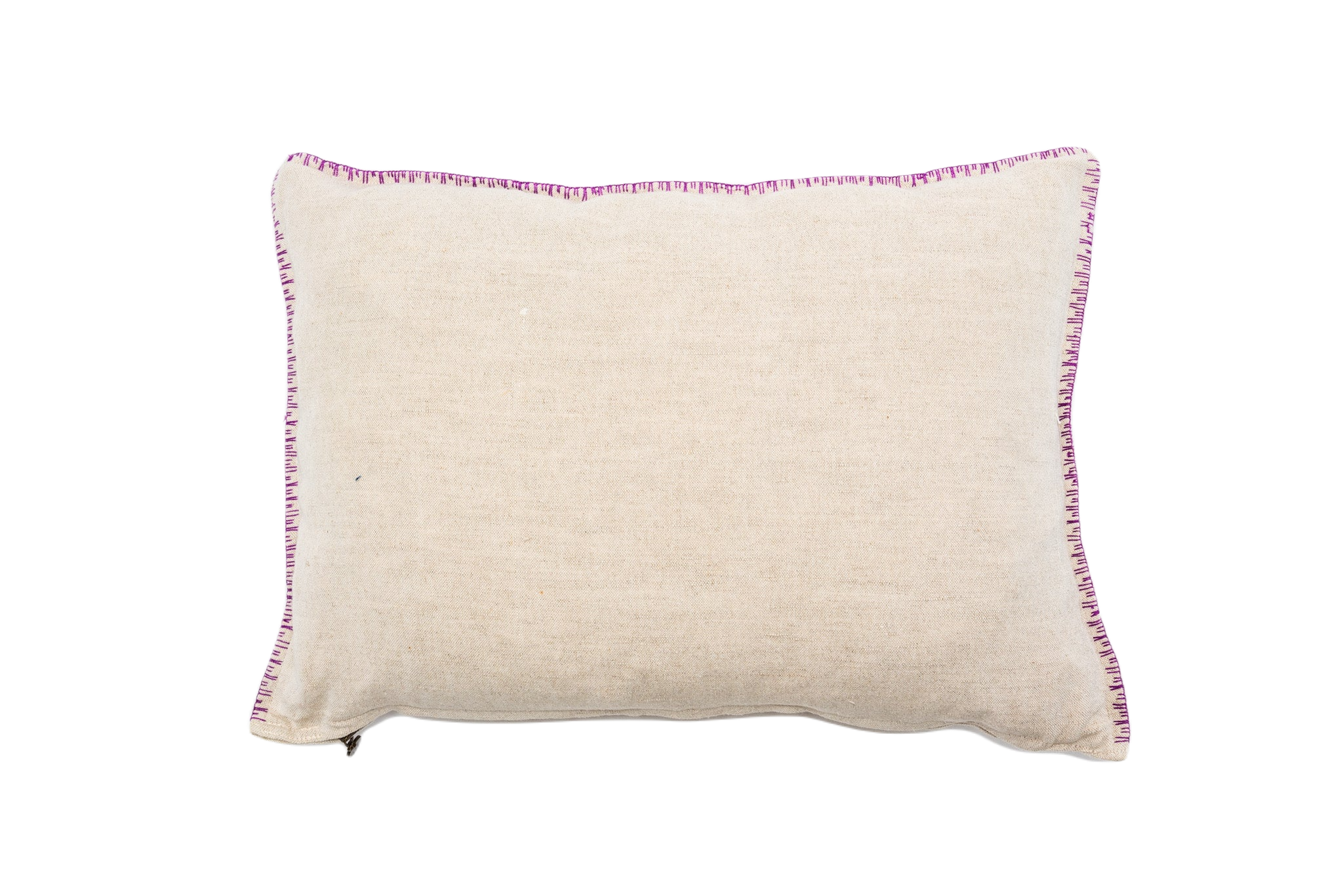 Embroidered handwoven antique Hungarian hemp pillow with metal zipper.