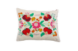 Embroidered handwoven antique Hungarian hemp pillow with floral design.