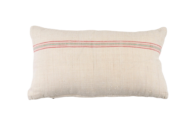 Grain sack handwoven Hungarian hemp pillow with metal zipper and unique vintage design.