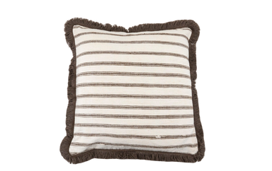 Handwoven Bulgarian cotton pillow with intricate patterns and fringe border.