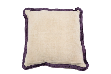 Handwoven antique Hungarian hemp pillow with cotton fringe and metal zipper.