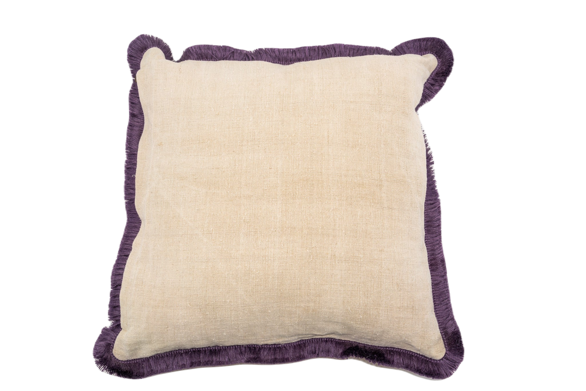 Handwoven antique Hungarian hemp pillow with cotton fringe.