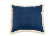 Embroidered antique handwoven Hungarian hemp pillow with indigo back and cotton fringe.
