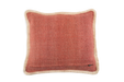 Handwoven antique Hungarian hemp pillow with soft red back and cotton fringe.