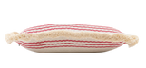 Antique handwoven pillow with red stripes made from Hungarian hemp.