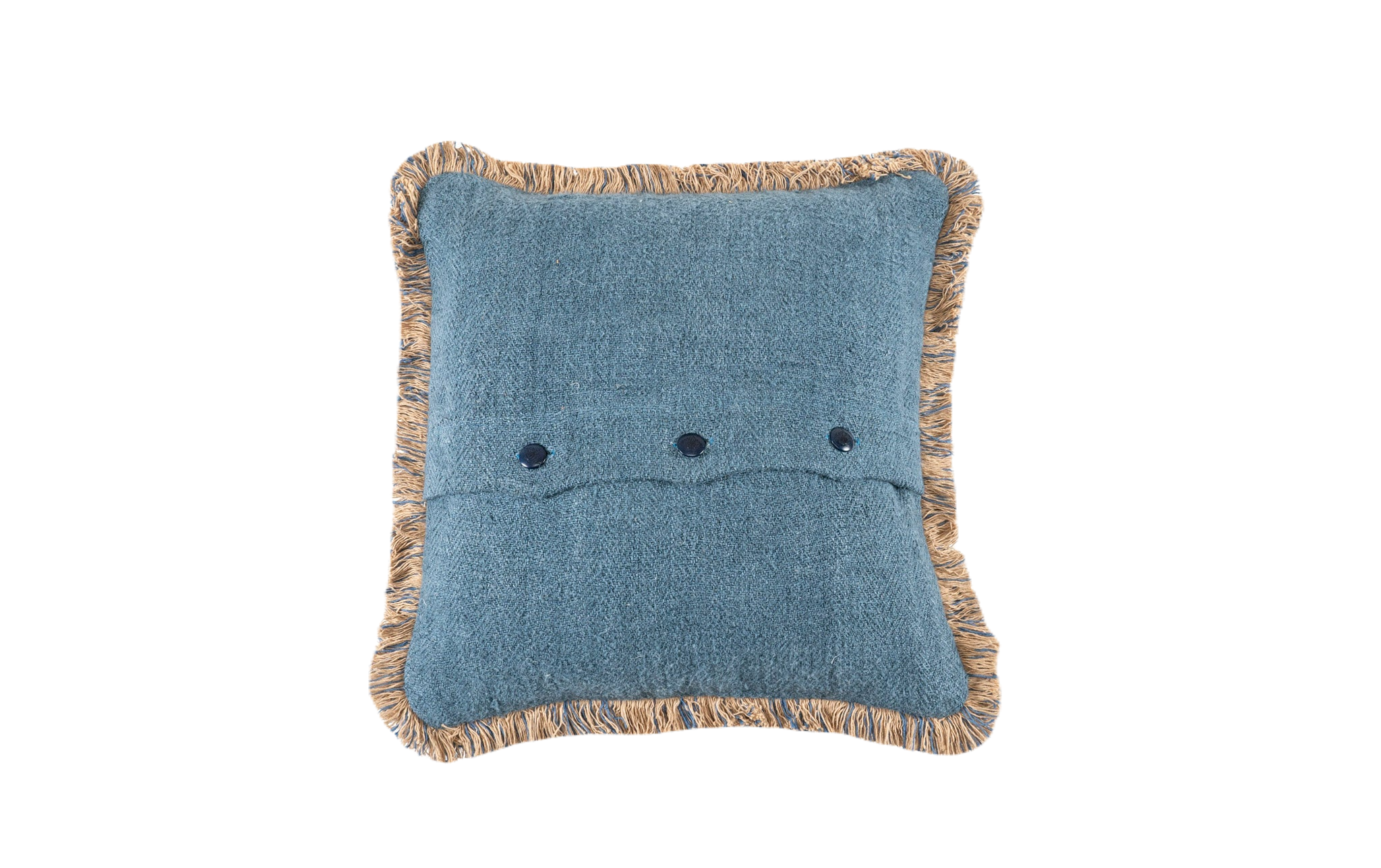 Antique Hungarian handwoven hemp pillow with rustic design and natural fringes.