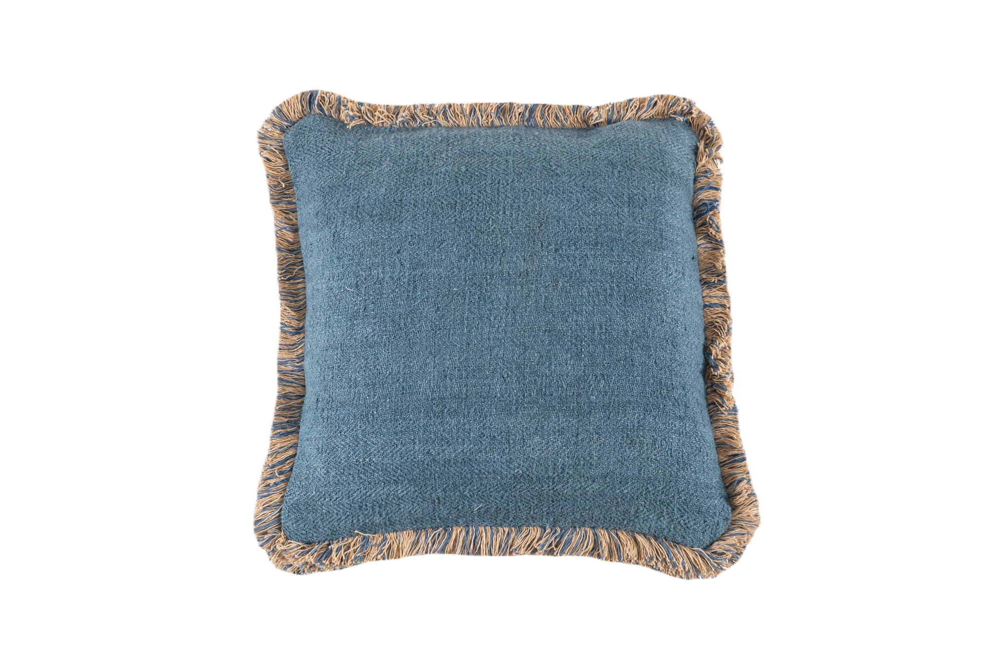 Antique Hungarian handwoven hemp pillow with fringe detail, rustic and durable textile.