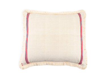 Embroidered antique handwoven Hungarian hemp pillow with fringe.
