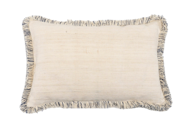 Handwoven antique Hungarian hemp pillow with rustic charm and fringe detailing.