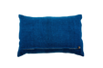 Handwoven antique Hungarian hemp pillow with indigo-dyed back and metal zipper.