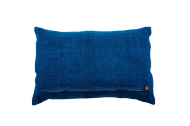 Handwoven antique Hungarian hemp pillow with indigo dyed back.