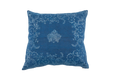 Handwoven antique Hungarian hemp pillow with indigo wax resist dye pattern.