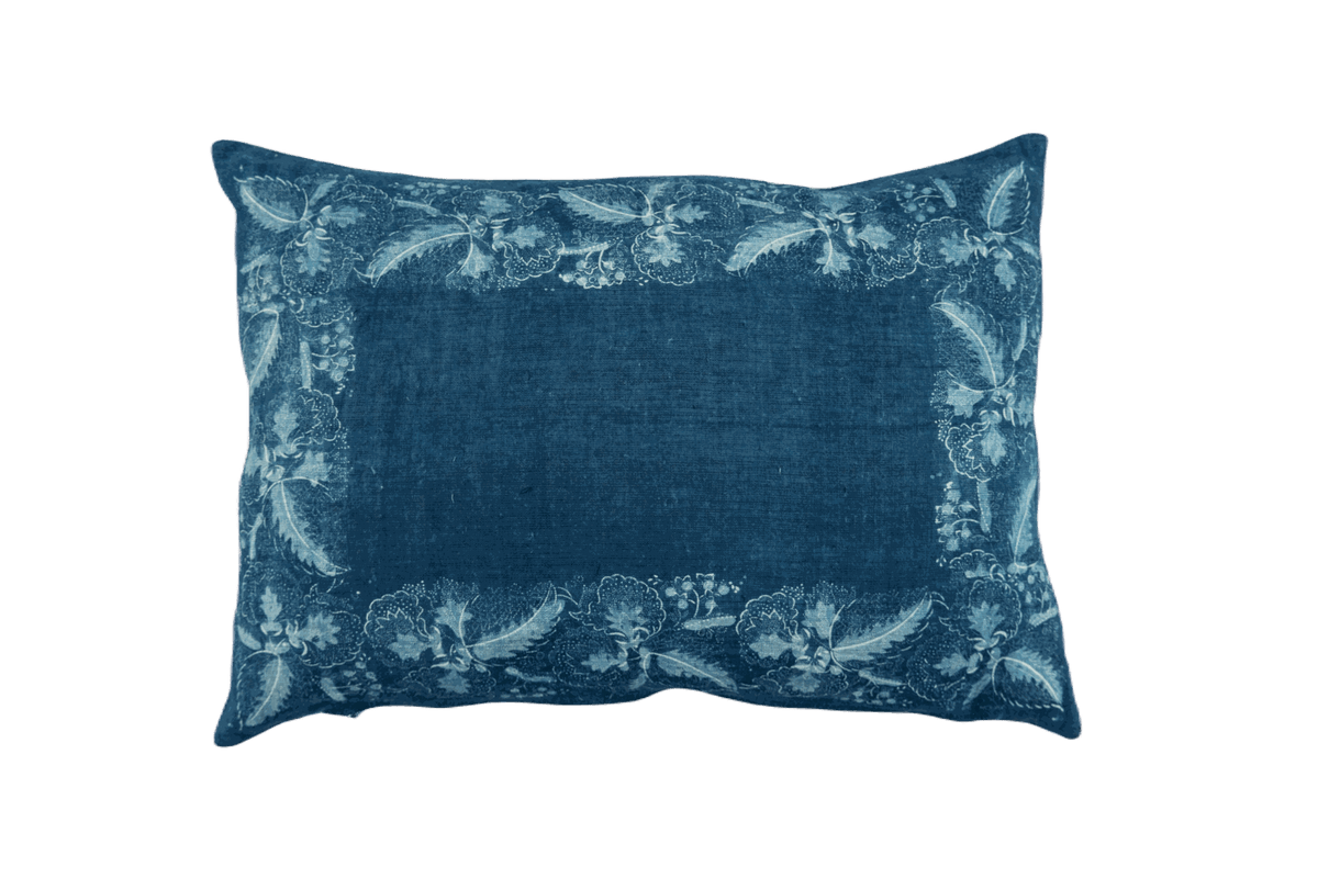 Pillow: Handwoven antique Hungarian hemp, wax resist Indigo - P296