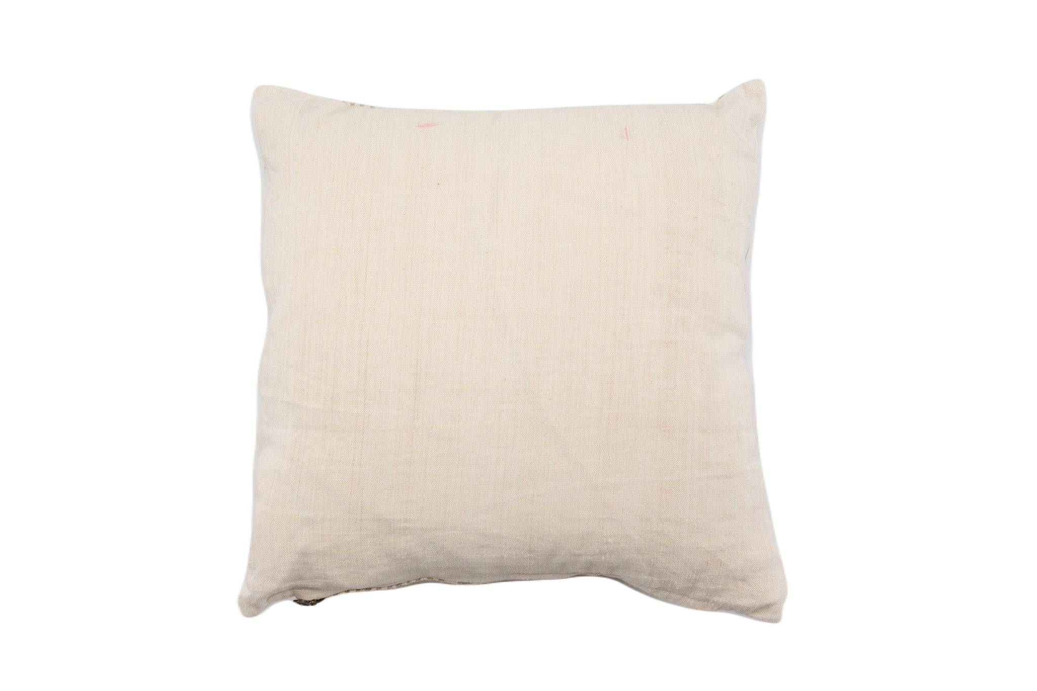 Antique handwoven Bulgarian silk and cotton pillow with organic hemp back.