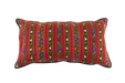 Artifact textile handwoven Romanian pillow with colorful striped pattern.