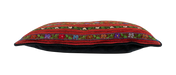 Artifact textile handwoven Romanian pillow with vibrant patterns, cotton velvet back.