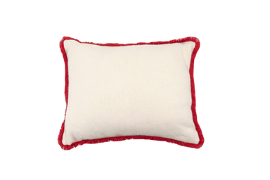 embroidered antique Hungarian hemp pillow with red trim on white fabric